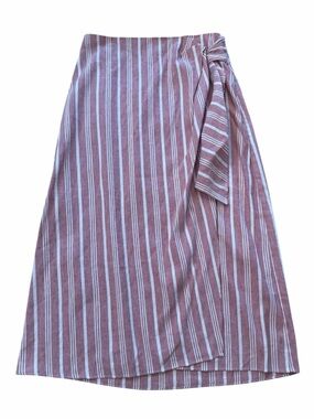Club Monaco Striped Wrap Midi Skirt in Mauve Pink and Cream